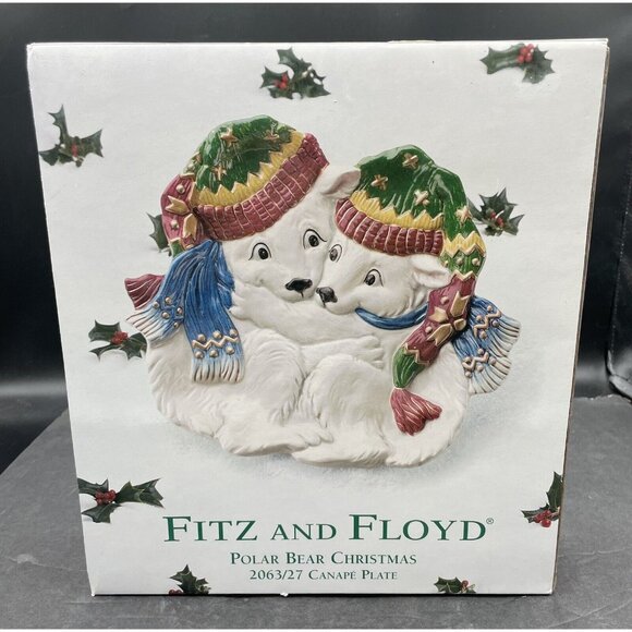 Fitz and Floyd Polar Bear Christmas Cookie Canape Plate 2063/27 With Box - Picture 1 of 7